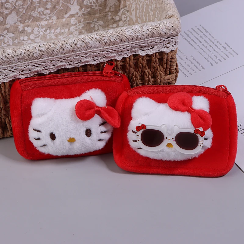 Sanrio Anime Hello Kitty Plush Coin Purse  Keychain Girly Heart Portable Mini Bag Storage Bag Gifts For Girls