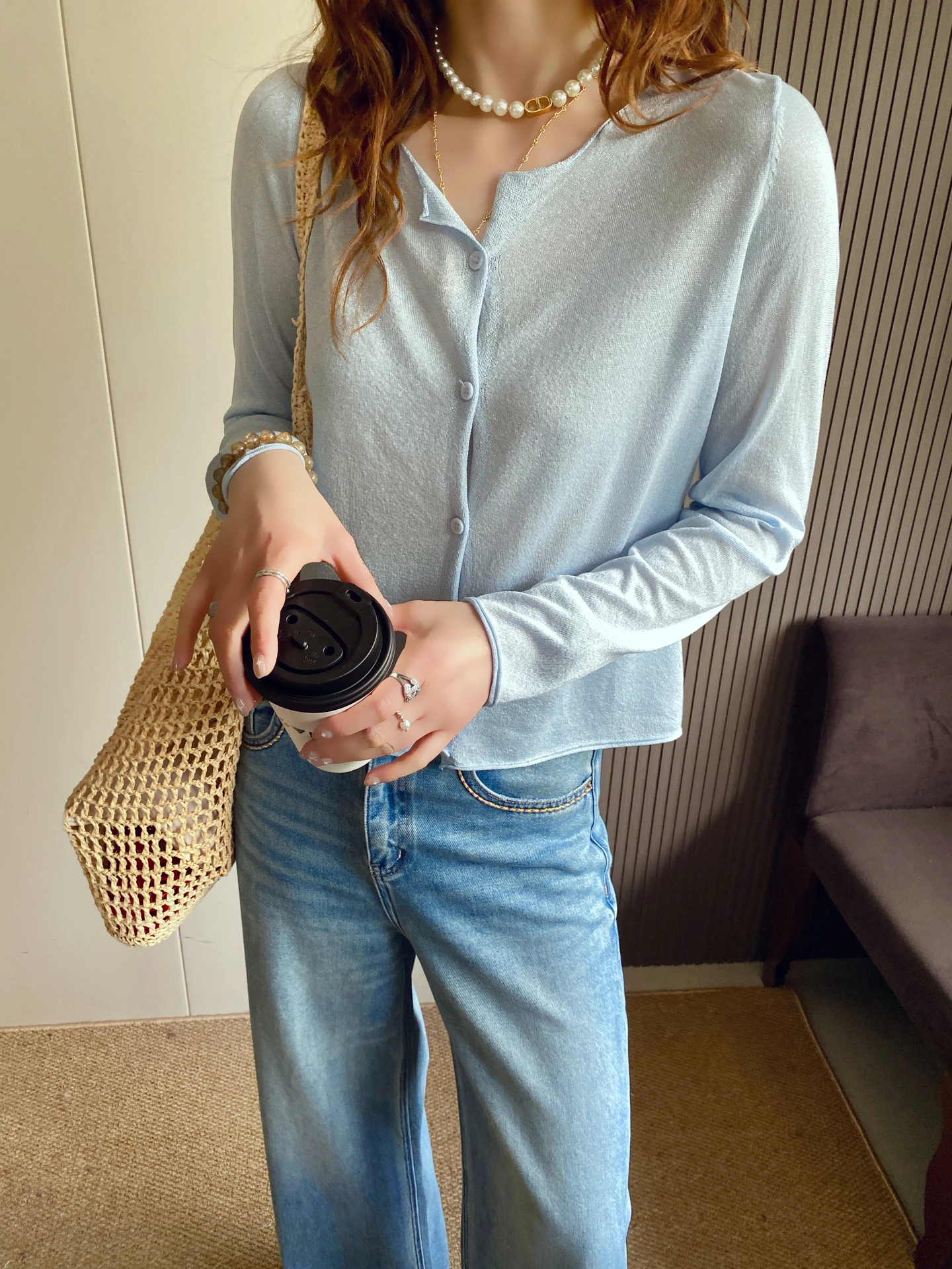 

Spring New Loose Fit Long Sve Silk Knitted Cardigan Women's Soft V-Ne Breathable Thin Sle Korean Faion Knitwear