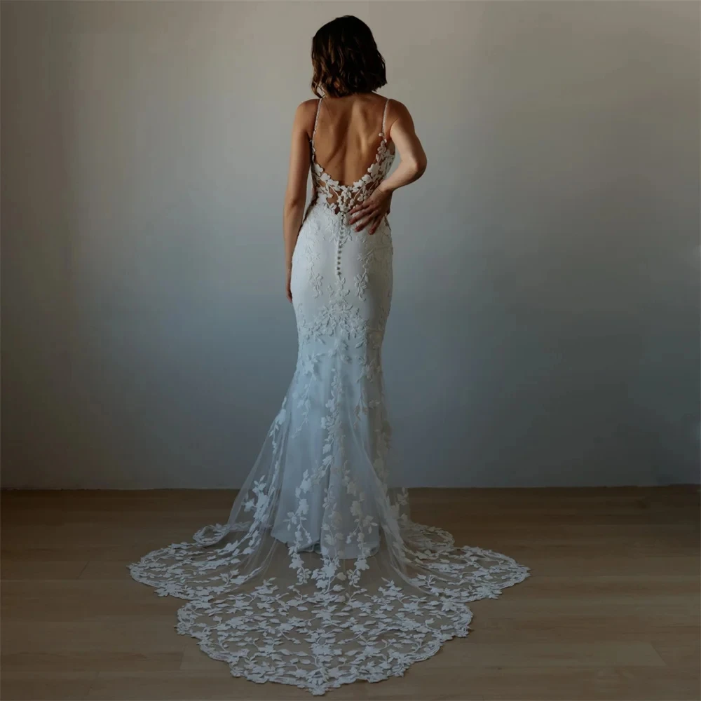 Vestidos de casamento para mulheres, vestidos de noiva sexy, apliques de renda sem encosto, vestidos elegantes para noivas, 2024