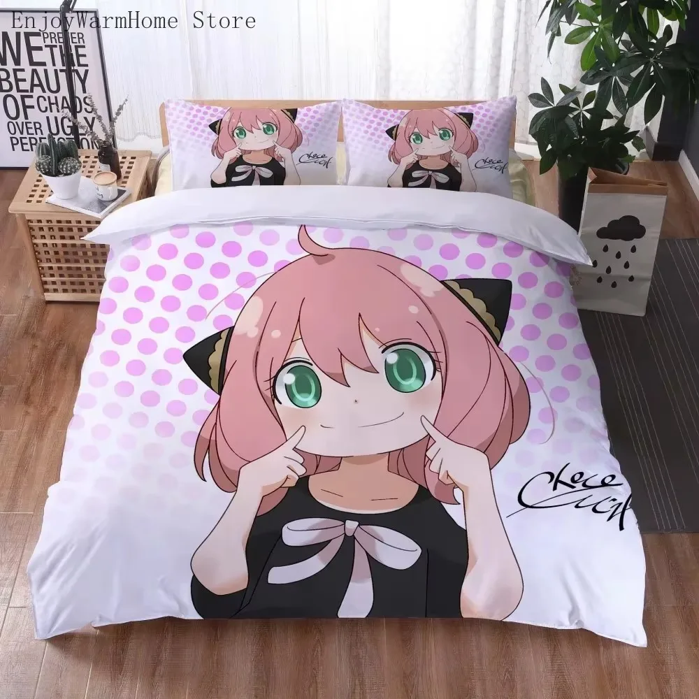 3D Printed Anime SPY×FAMILY Anya Forger Comforter Bedding Sets Full Size Cartoon Duvet Cover Queen King Size Pillowcase Set