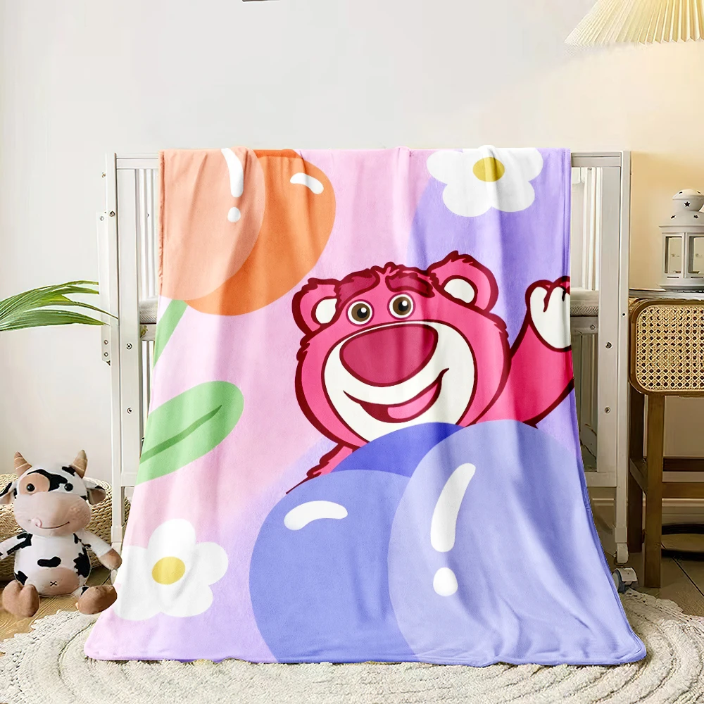 MINISO Toy Story Lotso Cartoon Print Blanket.Warm and Comfortable Flannel,Bedroom,Sofa,Bed,Chair Picnics,Trip, Camp,Blankets.