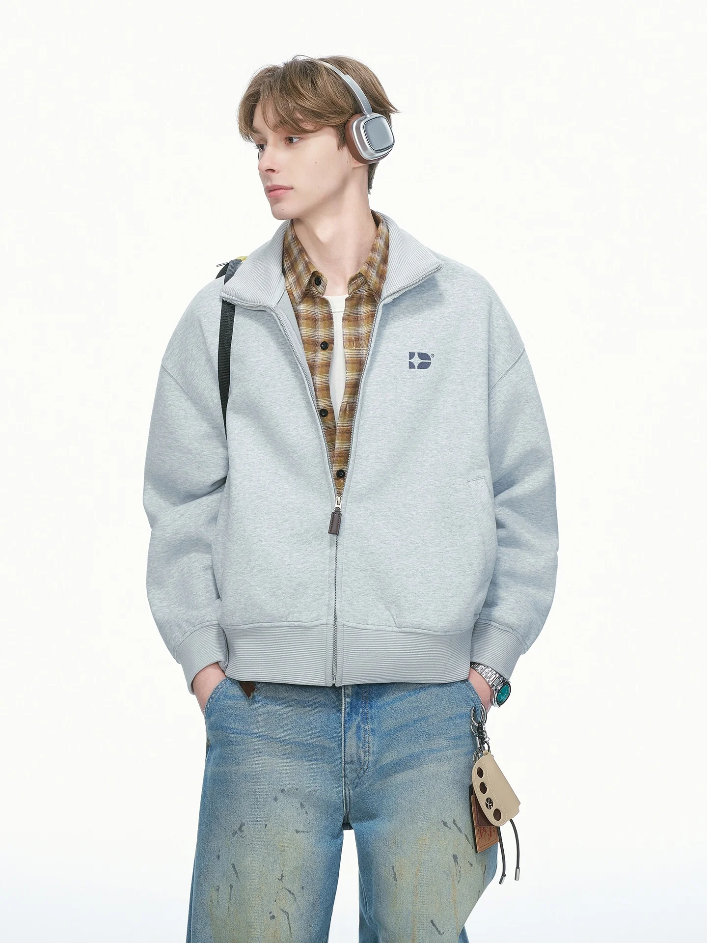 Cleanfit American Style Short Embroidered Open Cardigan Sweatshirt Men's Spring Autumn Jacket Youth Casual Cotton Polyester