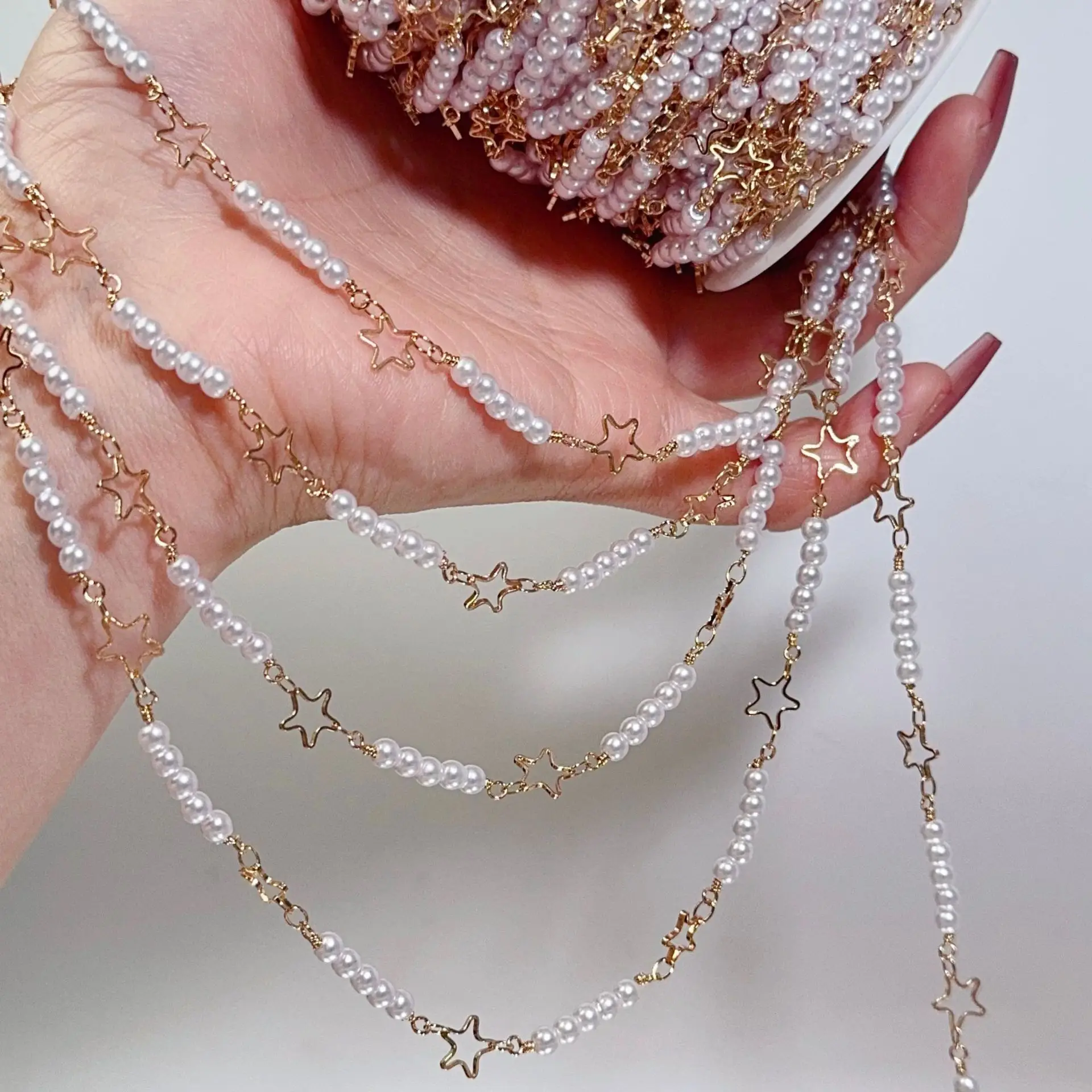 Ins Star Pearl Чистая медная цепочка, выдолбленная свободная цепочка, ожерелье «сделай сам», ювелирные аксессуары, изготовление цепочек для очков, украшение дома