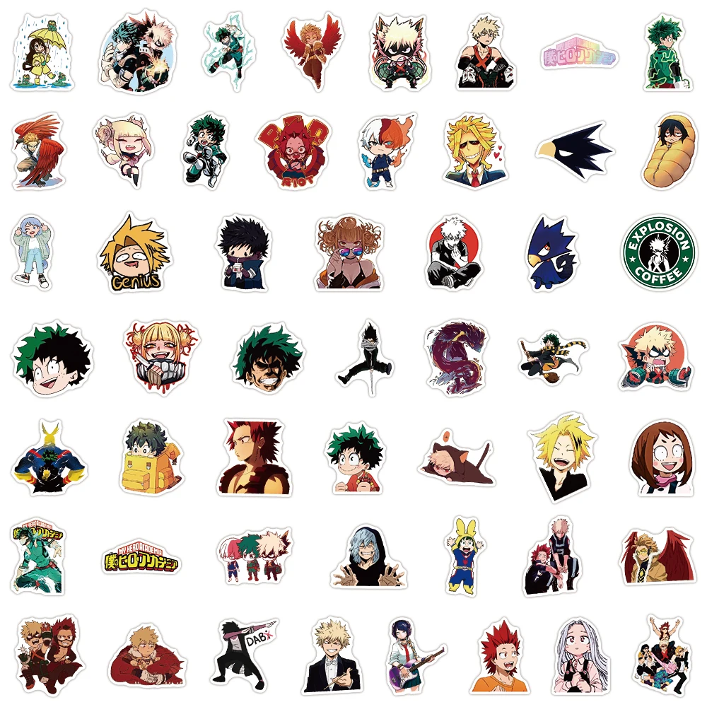 50 قطعة من ملصقات My Hero Academia DIY لتزيين لوح التزلج المقاوم للماء وأمتعة الكمبيوتر المحمول والهاتف والثلاجة