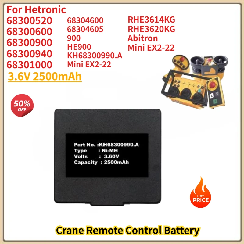 

Аккумулятор 3.6V 2500mAh высокого качества для пультов ДУ кранов Abitron Mini EX2-22 (68300600, 68300900), абсолютно новый