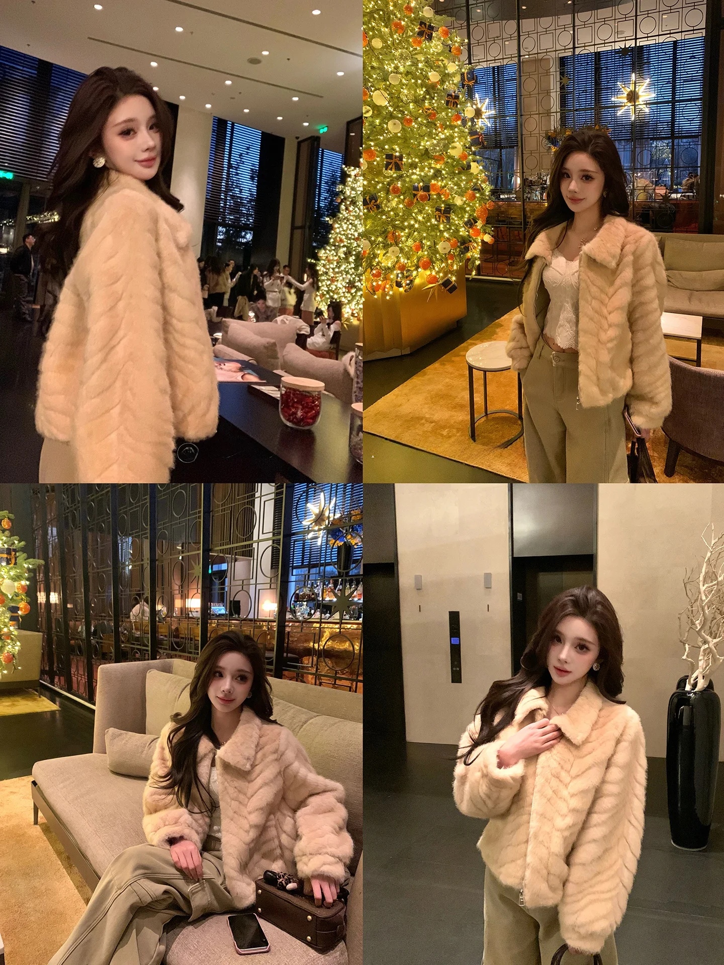 チョウミートヤオ ふわふわ パーティー 高級感 ルーズファー レザー一体型 レディース 冬用 ショートアウター カジュアルスタイル ポリエステル繊維