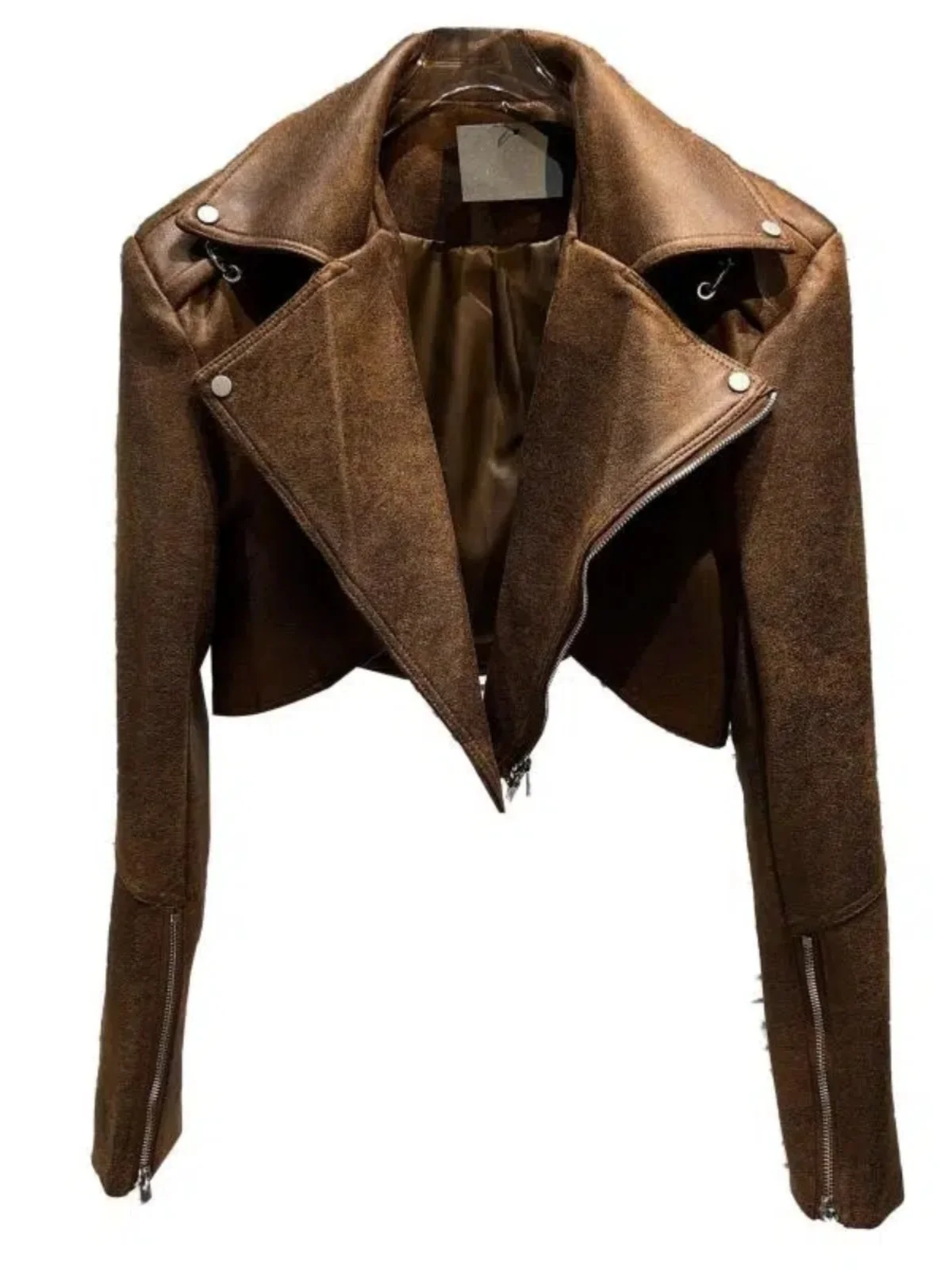 Giacca in Pelle PU Street Sle con Design a Colletto Grande, Nuova Moda Primavera 2026, Cappotto Sportivo da Donna con Zip, Manica Lunga