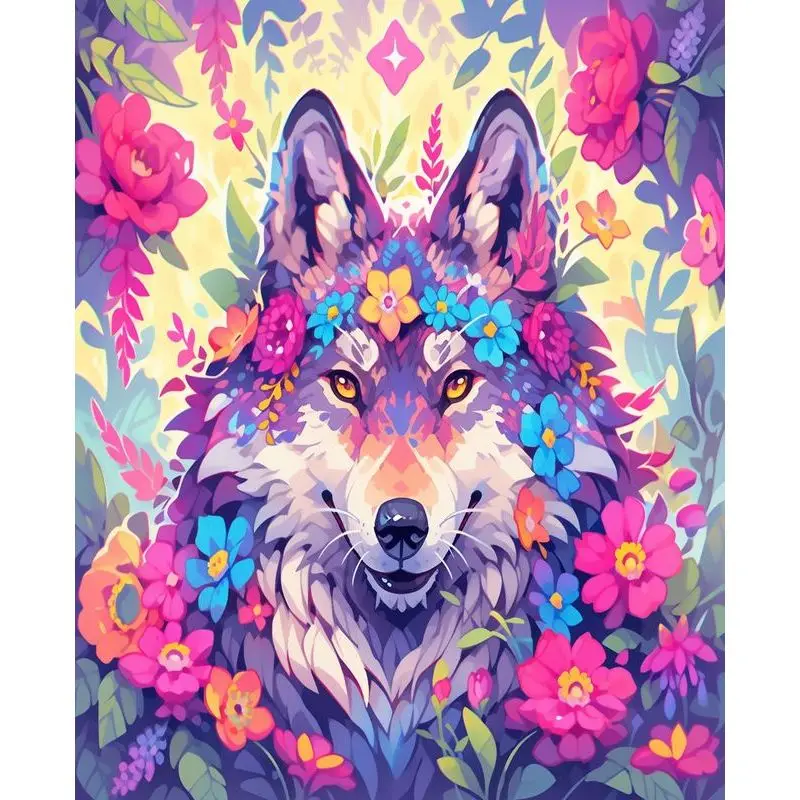

PhotoCustom Painting By Numbers Flower Wolf For Adults Acrylic Paints By Numbers Animal Art Home Decor