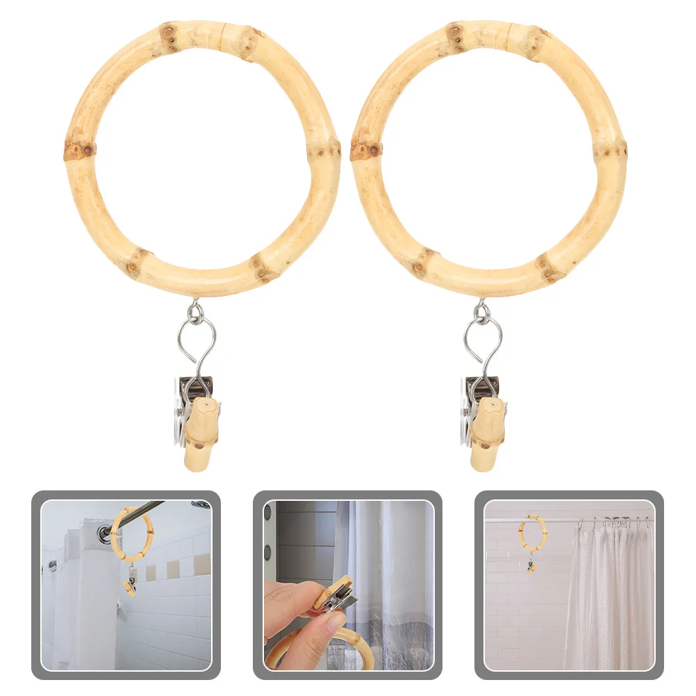 

2Pcs Eco Friendly Bamboo Curtain Rod Clips for Smooth Sliding and Moving Curtain Hook Clip Drapery Rings Clip Drapery Rod Rings