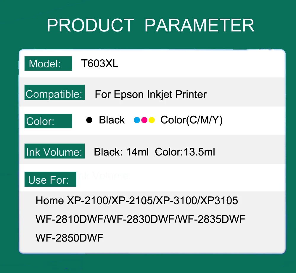 603XL 603 Compatible Ink Cartridge 603 XL T603 For Epson XP-2100 XP-3100 WF-2810 XP-3105 XP-4100 XP-4105 WF-2830 XP-2105 Printer