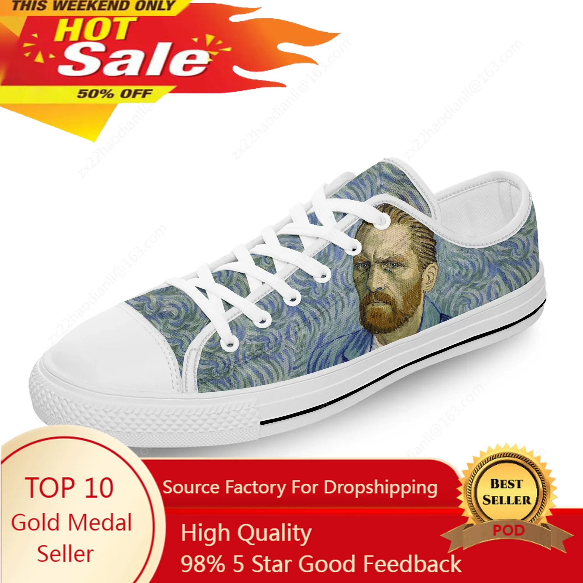 

Van Gogh Oil Painting Low Top Canvas Shoes Men Women Aesthetic Starry Night White 3D Print Lightweight Breathable Sneakers