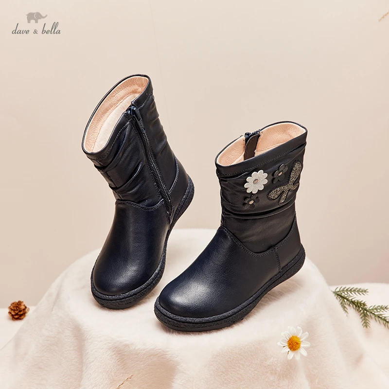 

Dave Bella Girl Boots Fashion Black Children Shoes Winter Waterproof Snow High Luxury Boot for Girl DB4223243