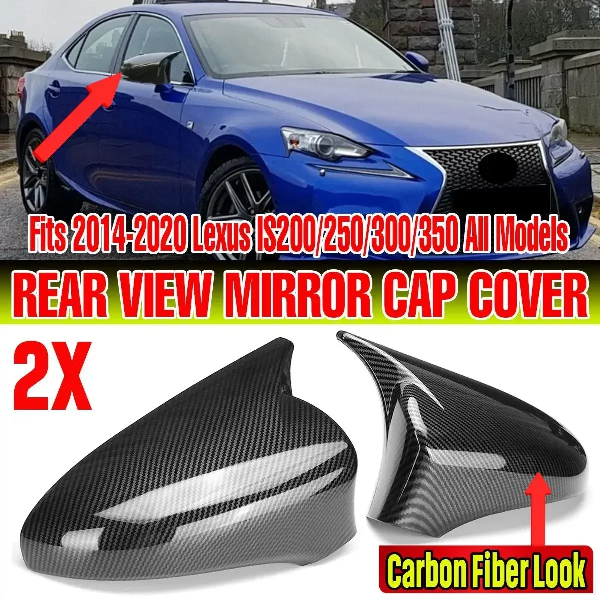 Pair Car Side Rearview Mirror Cover Cap Shell Case For Lexus IS200 250 300 350 2014-2020 M Style Rear View Mirror Cap Body Kit