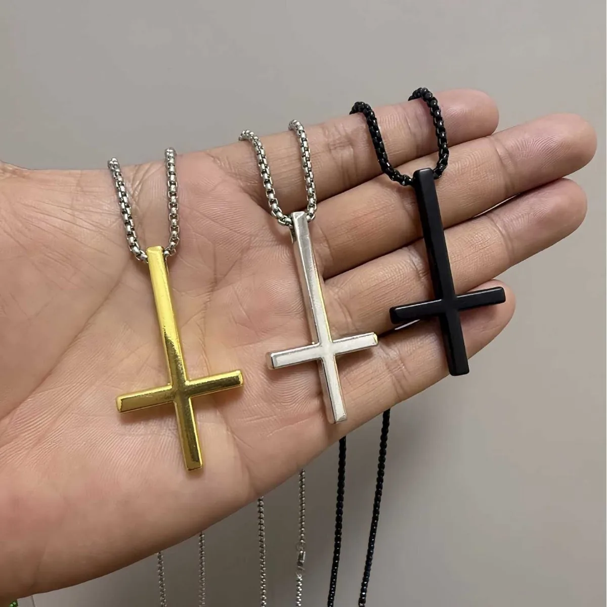 Inverted cross necklace,punk jewelry,stainles steel,gold Color,minimalist,hippie,Gothic accessory,Y2k,cross Choker For Women Man