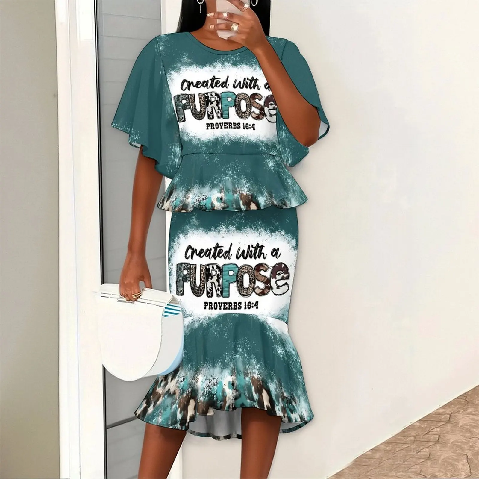 Summer Women Round Neck Batwing Sleeve Elegant Casual Vacation Outfit Two-Piece Set Mermaid Skirt Party Gathering Clothes