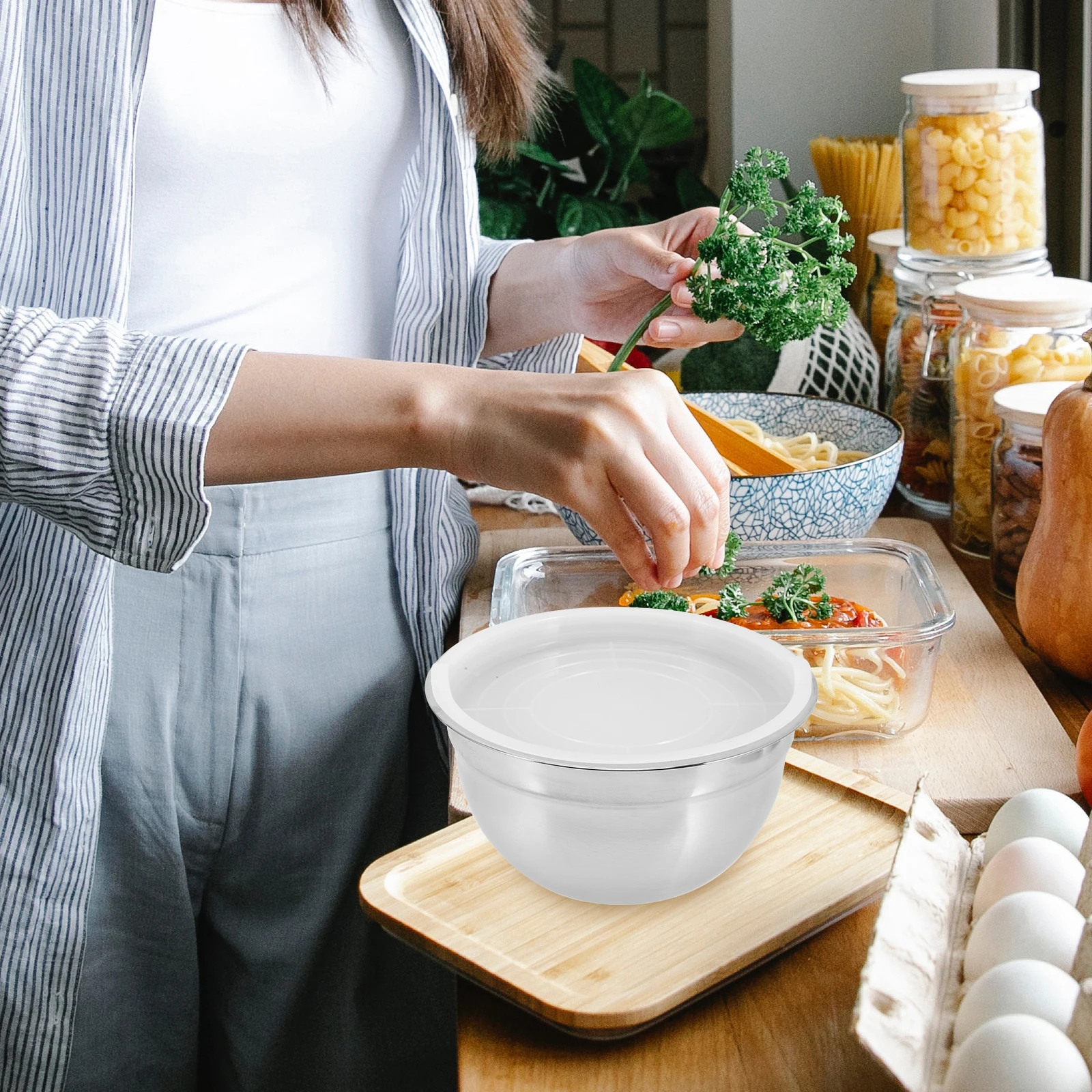 

3Pcs Stainless Steel Mixing Bowls Set Smooth Edge Multi Use Food Prep Bowl for Salad Fruit Snack Storage Cooking Serving