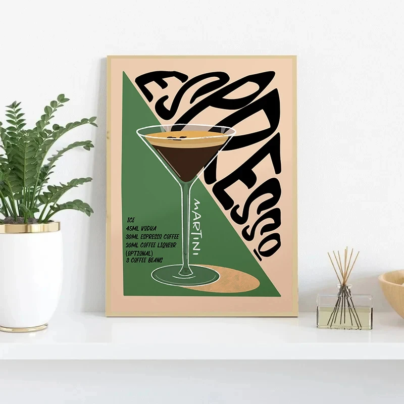 Scandinavian Vintage Cocktail Coffee Art Poster Funky Classic Alcohol Coffee Drink Canvas Print Bedroom Bar Restaurant Decor