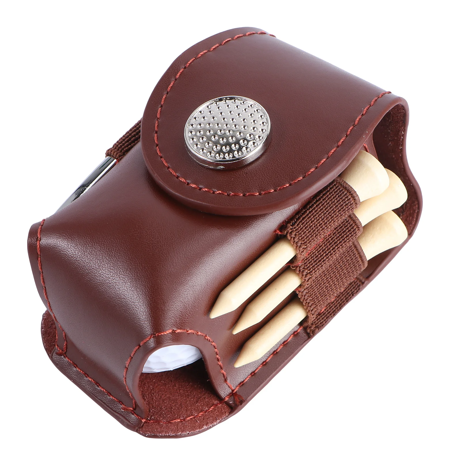 Golf Ball Holder Pouch Bag PU Portable Clip on Tee Pouch for 2 Balls 1 Divot Fork Metal Snap Closure Belt Mount