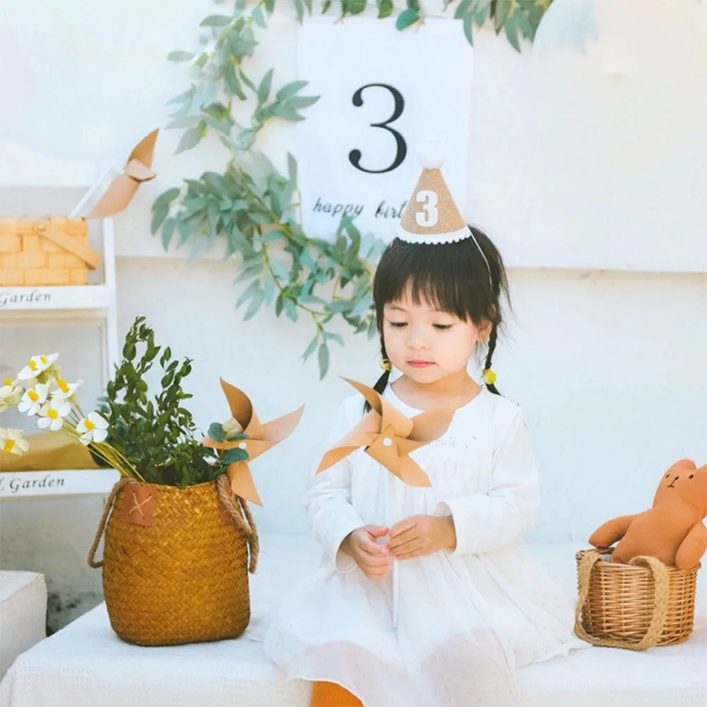

6Pcs Kid Birthday Caps Linen Durable Comfortable Caps Decorative Party Hats for Child Birthday Decorative Party Hat