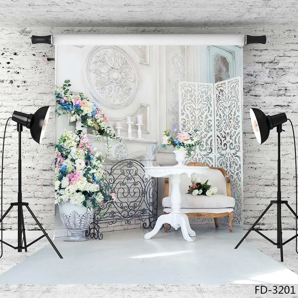 Blanc salon canapé fleurs photographie fond pour vinyle tissu toile de fond pour enfants bébé Portrait Photocall Photo Studio