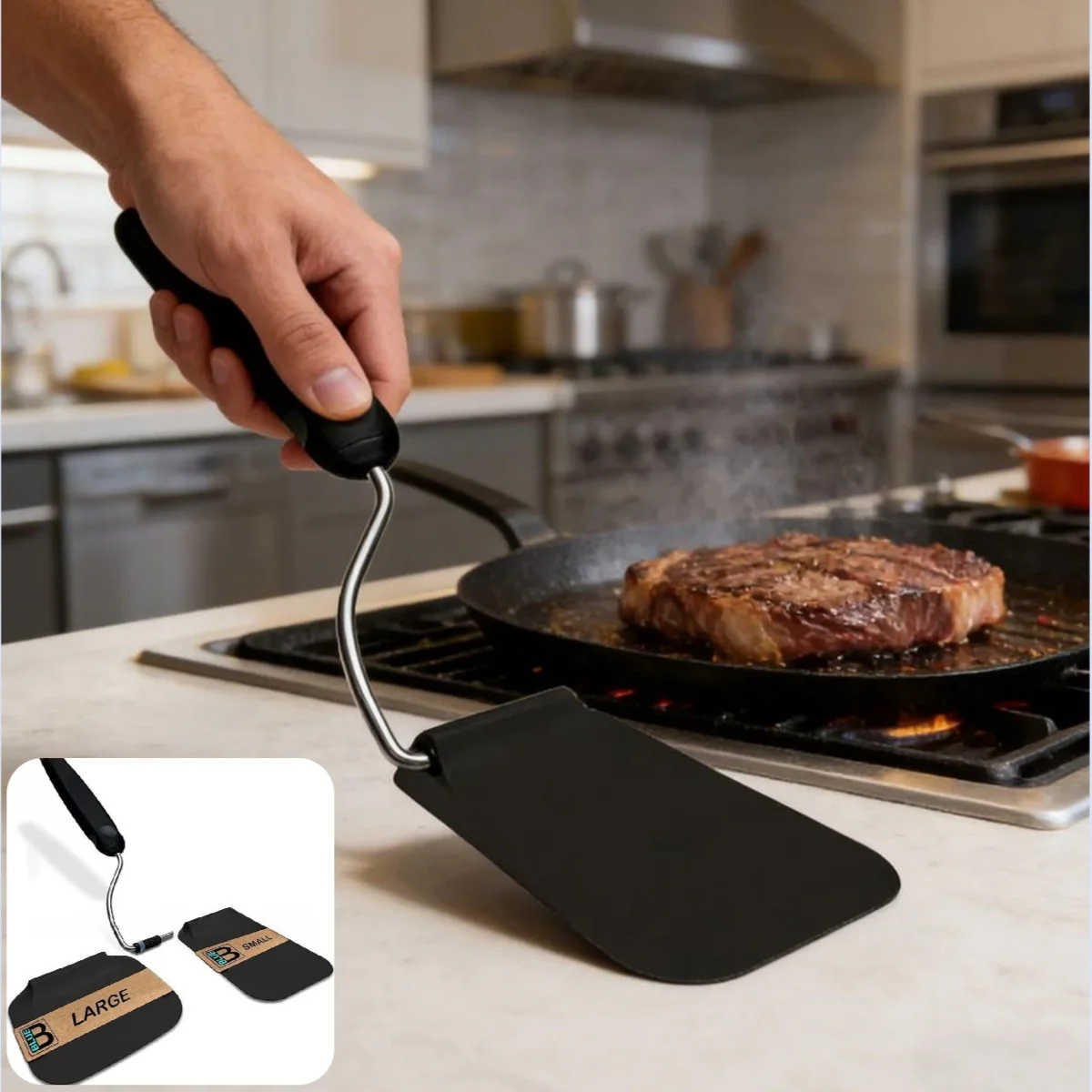 

Adjustable Angle Spatula Heat Resistant Swappable Spatula Heads Reusable Square Head Scraper Spatulas for Eggs/Pancakes/Burgers