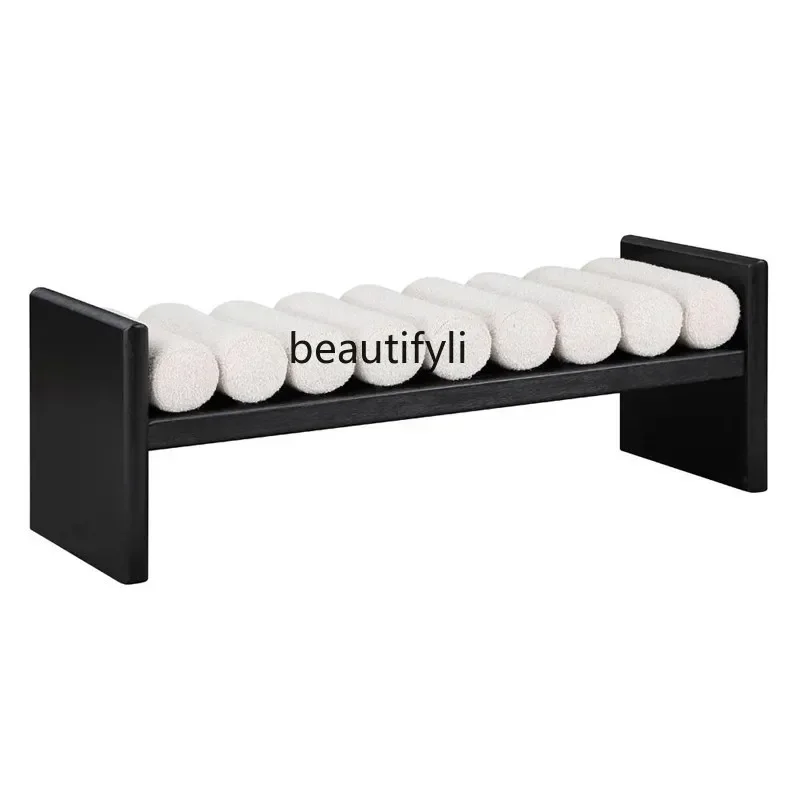 

New style Nordic simple solid wood shoe changing stool living room sofa stool fabric bedroom bedside stool