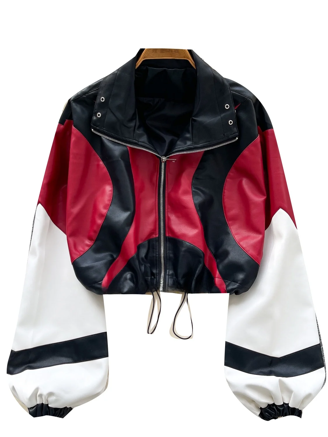 アメリカン スレ カラー ブロ カラー ジッパー ロング スベ レディース ジャケット オルト ドストリング ファッショナブル 秋 アウター コート