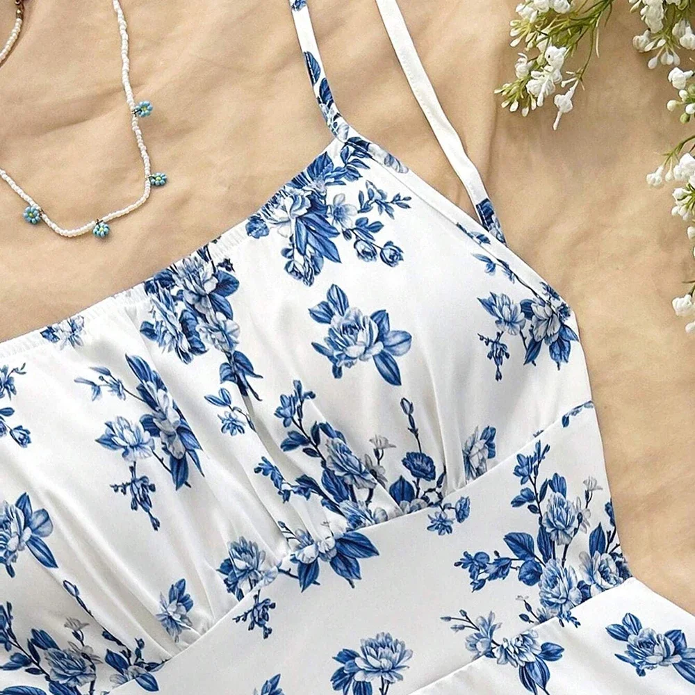 CPSYMYM ชุดเดรสฤดูใบไม้ผลิฤดูร้อนน่ารักเดท Ditsy ดอกไม้แขนกุดสแควร์คอมินิ Cami ชุดลําลองสําหรับสตรี