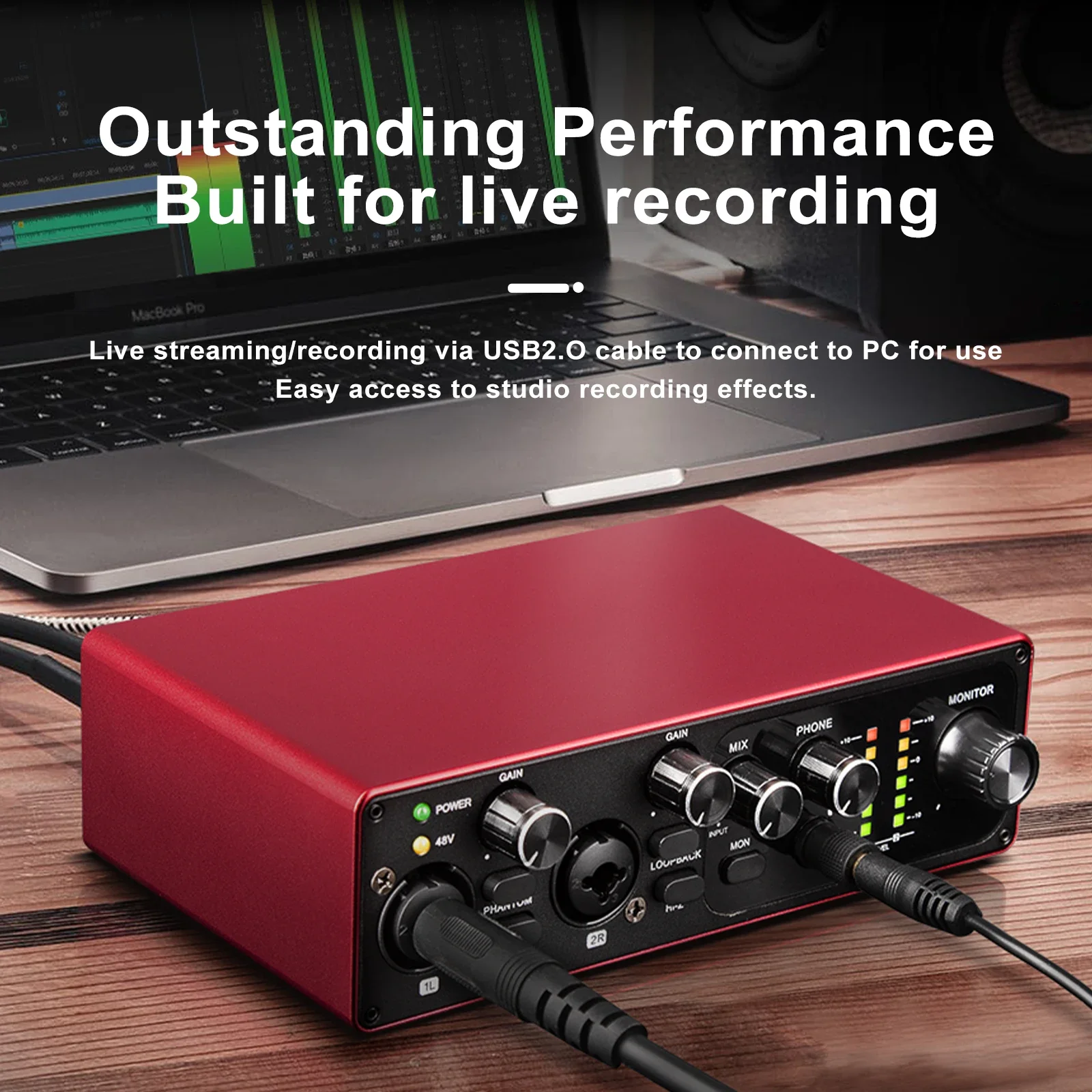 

2025MB22 Professional 2 Channel Sound Card 24Bit 192Hkz Audio Interface for Live Recording