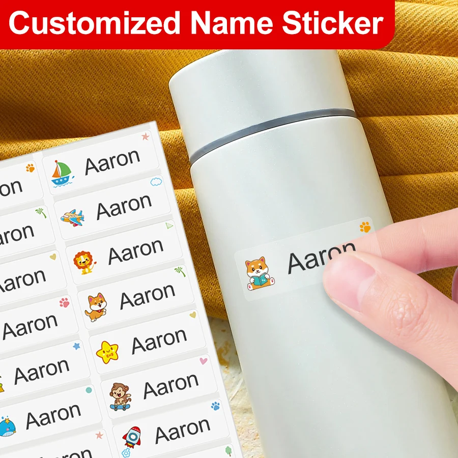 Custom Waterproof Name Stickers - Multilingual Labels for Kids, School Supplies & Sports Bottles, Personalized Durable Stickers