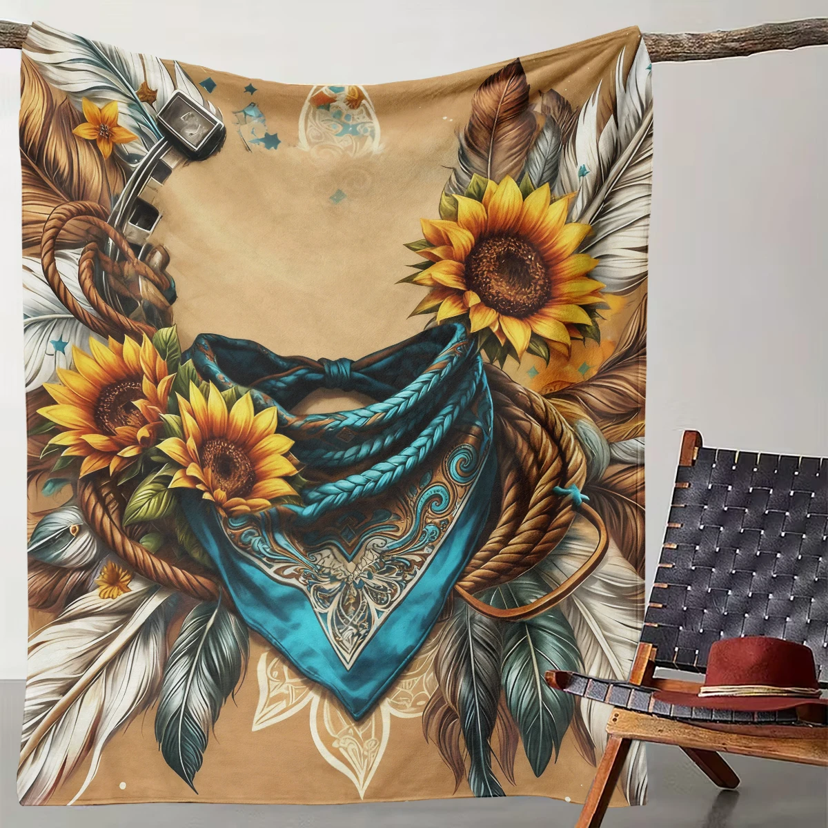

1 Piece of Bohemian Sunflower Ethnic Style Blanket Retro Literary Decorative Blanket Pastoral Style Soft Sofa Blanket