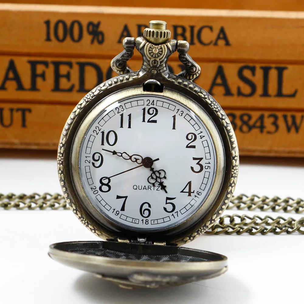 Bronze Train Locomotive Engine Retro Quartz Pocket Necklace Pendant Watch Chain Clock Best Gifts for Men cf1070