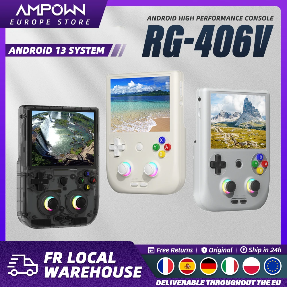 ANBERNIC – Console de jeu portable RG406V, écran tactile IPS de 4 pouces, ventilateur haute vitesse Android 13, 6nm, Unisoc T820, Joystick RGB, sortie 1080 DP