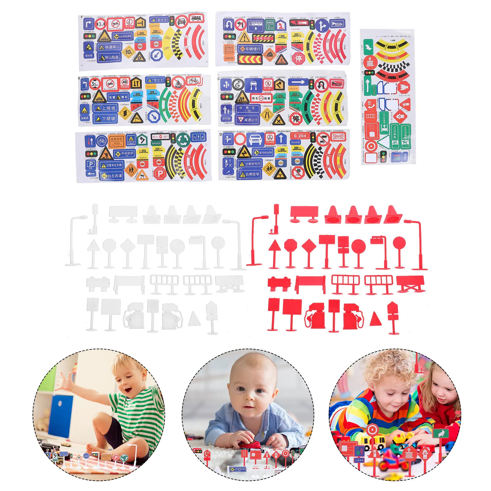 

7 Sets Traffic Sign Plastic Simulation Vehicle Scene Early Childhood Cognitive Game Educational Roadblock Realistic Color Safety