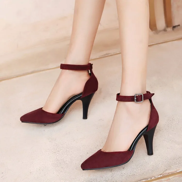 Oversize Large size Big size High-heeled shoes Pointed toe Metal Buckle Thick Heel Fashion trend Comfortable