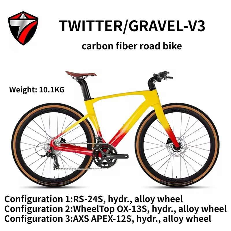 

TWITTER new GRAVEL-V3 (PB) straight handle carbon fiber gravel road bike hydraulic disc brake with 3 configurations of 700*40C