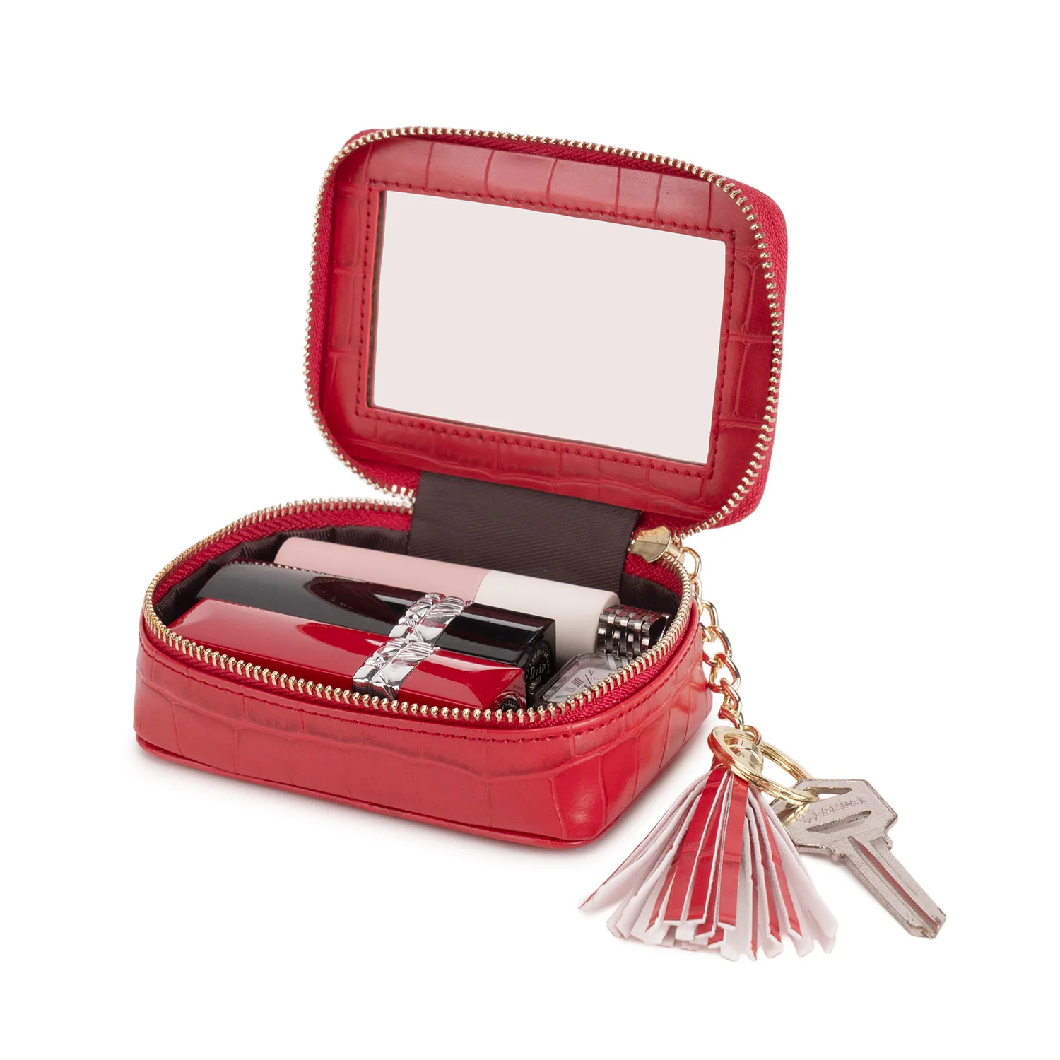 Stylish Mini Crocodile-Patterned Lipstick Storage Bag Simple Women's Makeup Bag Travel Portable Contact Lens Case Makeup Bag