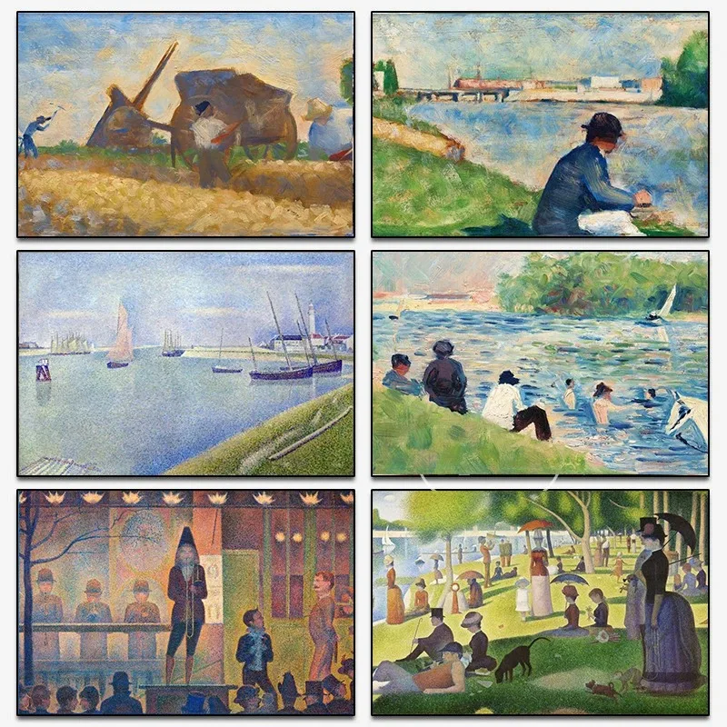 Georges Seurat Famous Painter Artwork Posters A Sunday Afternoon Canvas Painting Print Wall Art Picture for Living Room Decor