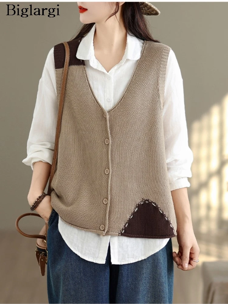 

Oversized Knitted Autumn Sleeveless Vests Coats Women Print Embroidery Fashion Ladies Cardigans Casual Woman Vests Sweater Coats