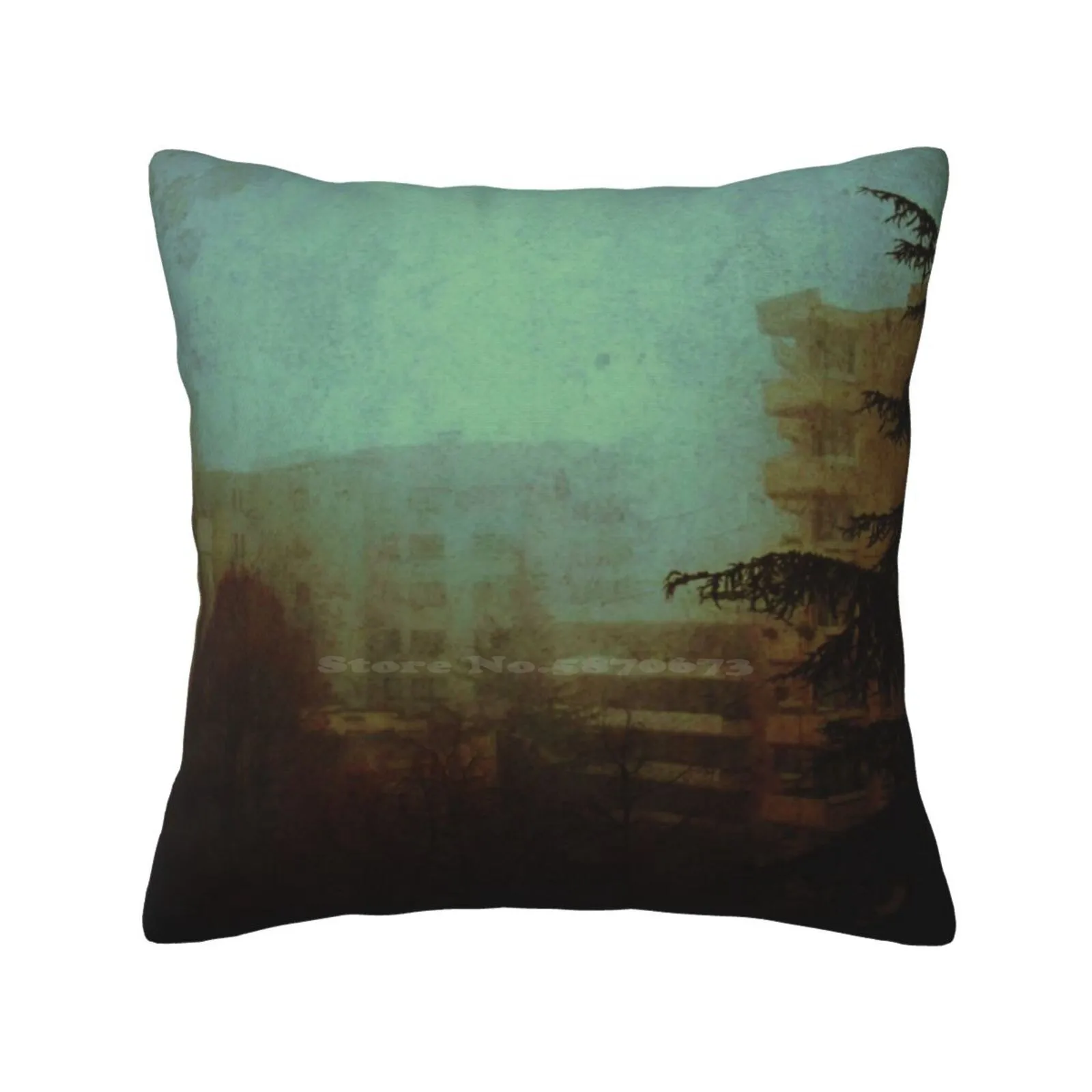 Fog City Pillow Cover Hug Pillowcase Fog Paris City Silent Hill Tree Quiet Building Romanticism Nostalgia Lddv Ledormeurduvol