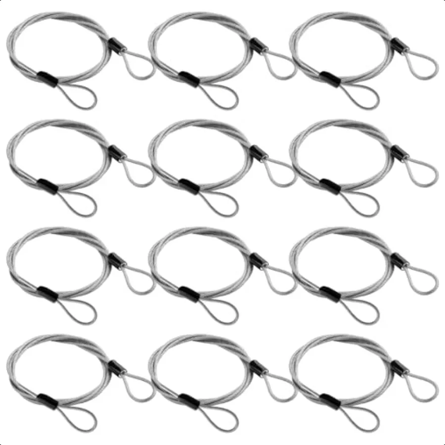 

12 шт. защитный кабель из нержавеющей стали с петлями, 4 фута м, безопасный кабель с большим замком, плетеный стальной гибкий велосипедный кабель с двойной петлей, анти