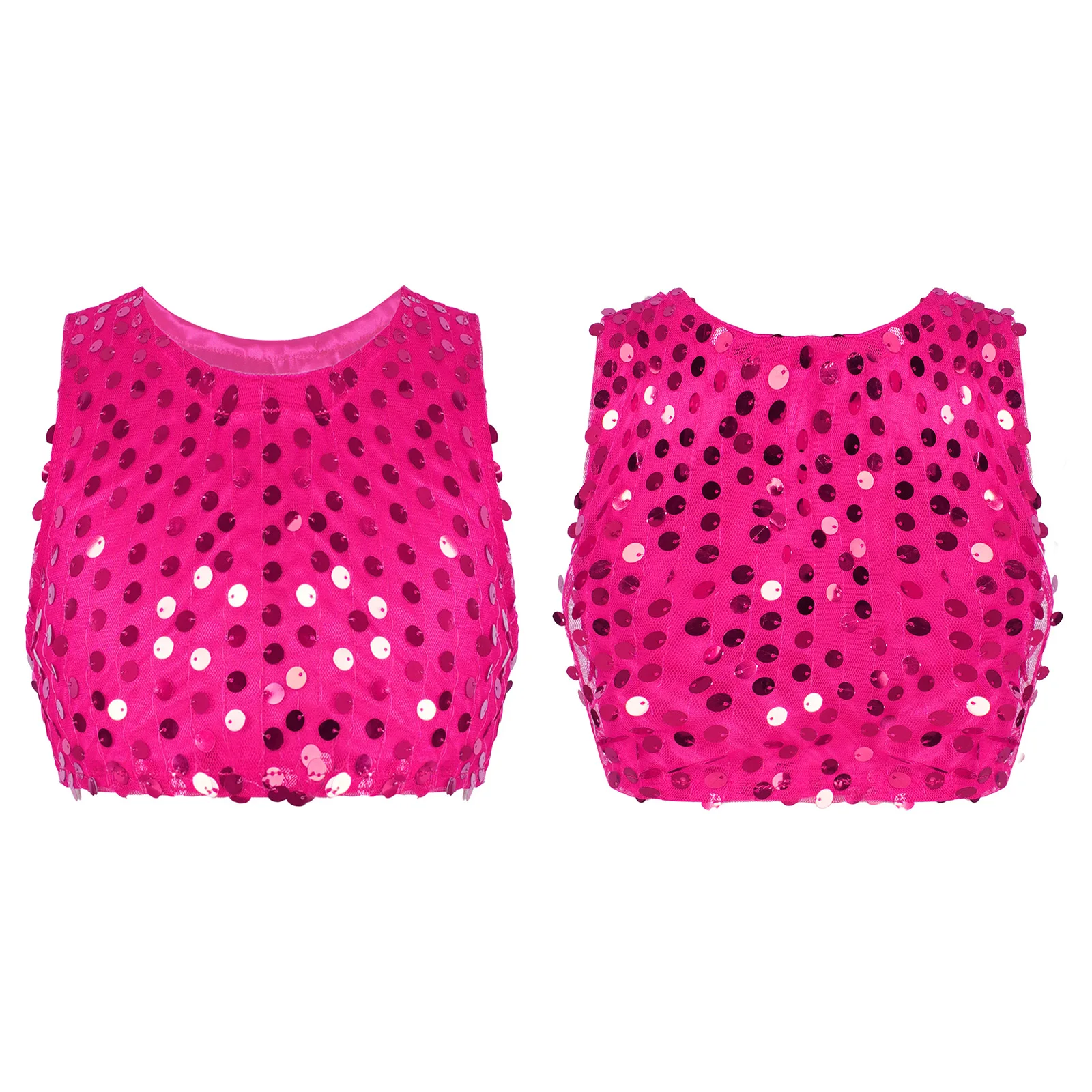 Tops de baile de Ballet de Jazz con lentejuelas brillantes para niñas, Top corto sin mangas de Color sólido, Ropa de baile, ropa de actuación de escenario