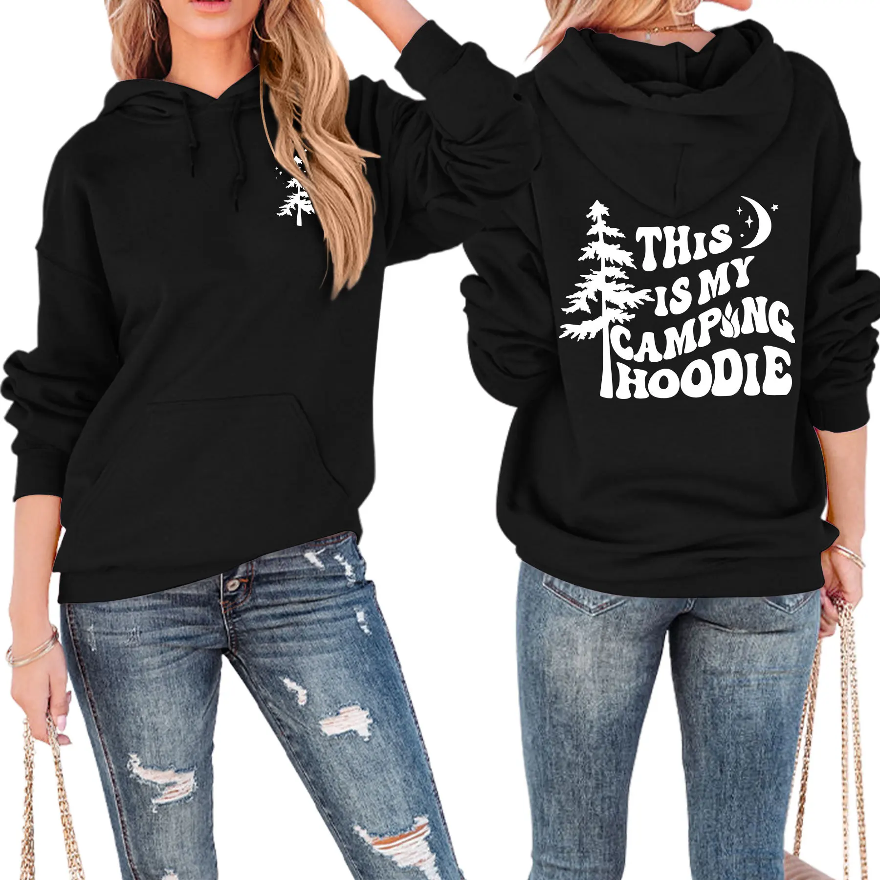 Autumn and winter new comfortable long-sleeved hoodie this is my camping hoodie print loose casual ladies top with all fashion p