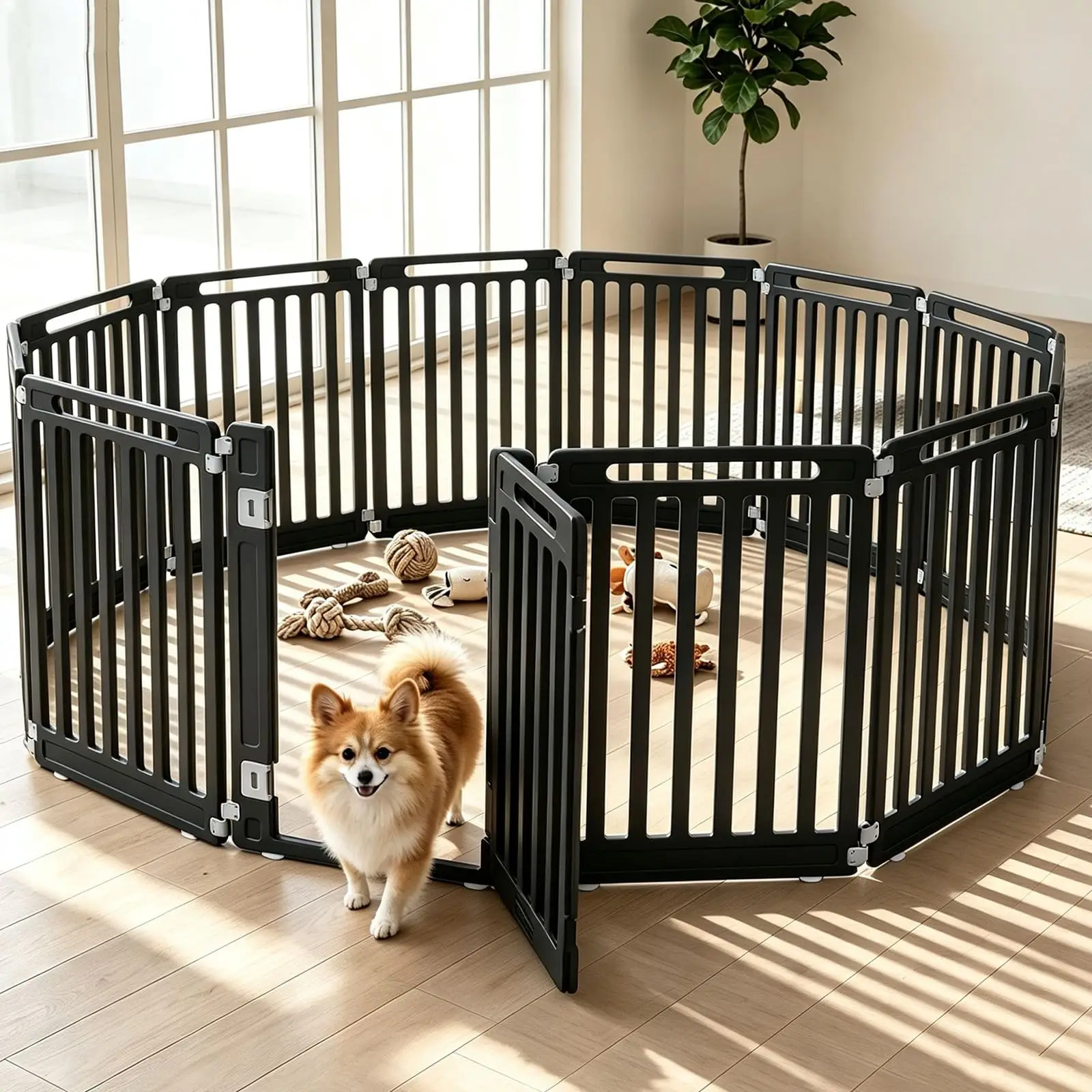 12 Panel Dog Playpen, 32'' Plastic Pet Fence, Lockable Door, Black