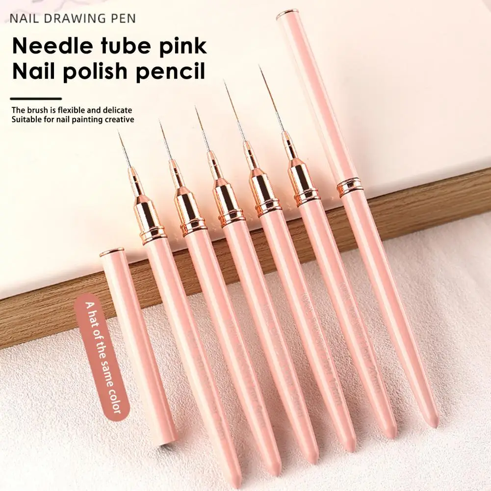 Nail Art Outline Brush Pink Pen Holder Bristle Smooth Drawing Acrylic Rod Nail Drawing Brush Liner Brush Nail Salon Supply