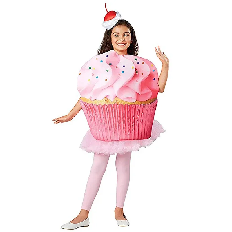 2025 nova criança cupcake confetes meninas açúcar doce rosa bolo vestir-se feminino traje de halloween para crianças purim carnaval ❤ ❤   $zz