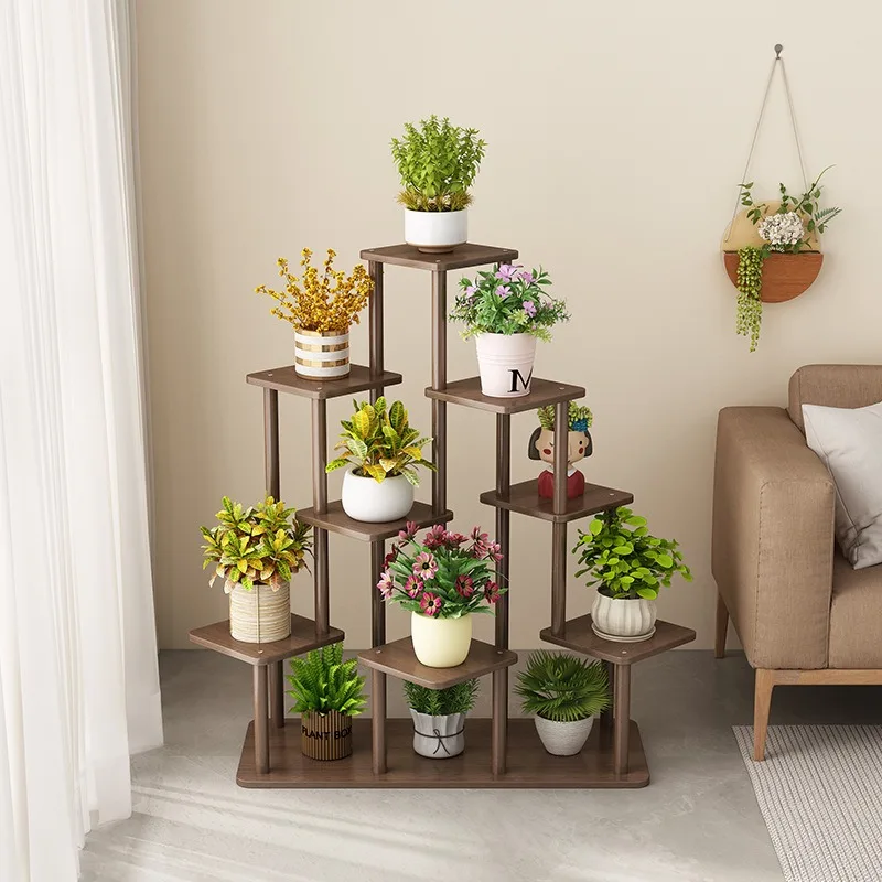 Solid wood flower stand indoor household balcony succulent green dill living room floor-to-ceiling outdoor flower table flower