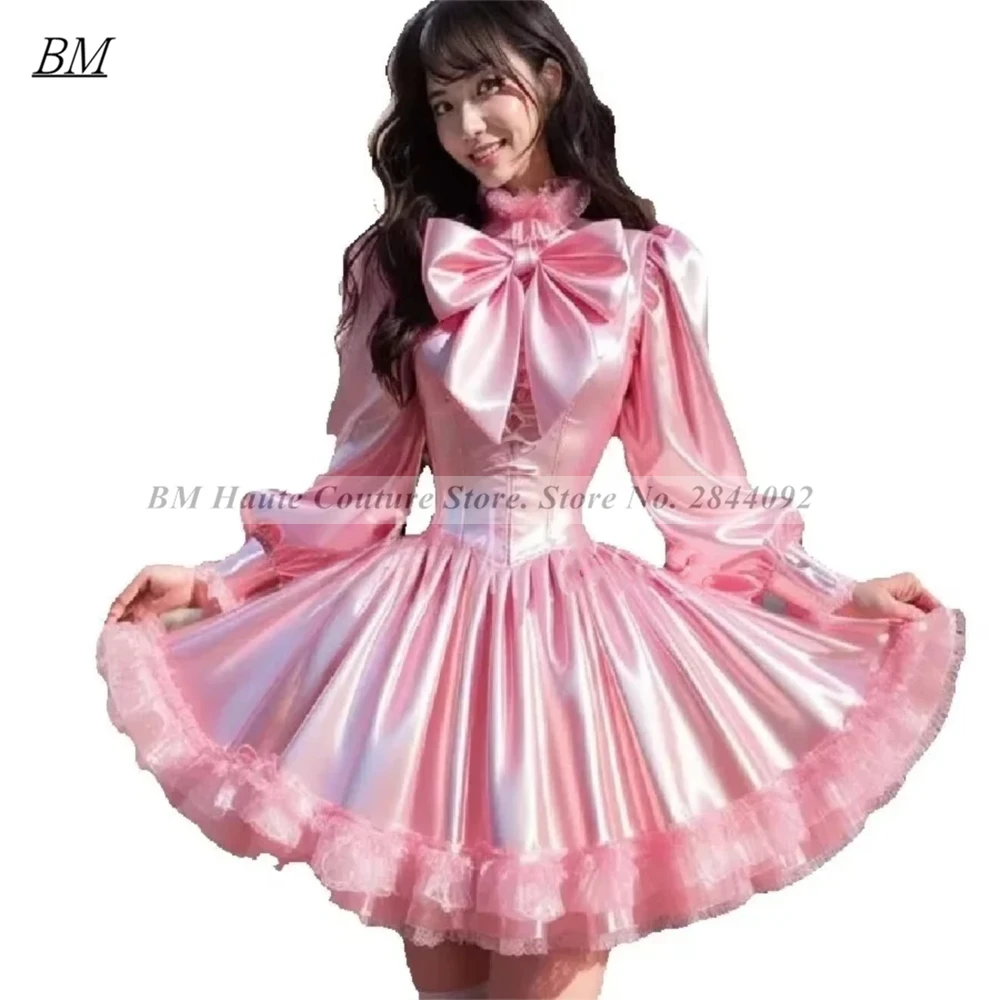 Cosplay Pink Short Prom Dresses Cosplay Korean Tutorial Maid Homecoming Birthday Formal Evening Party Gown Customized BM291