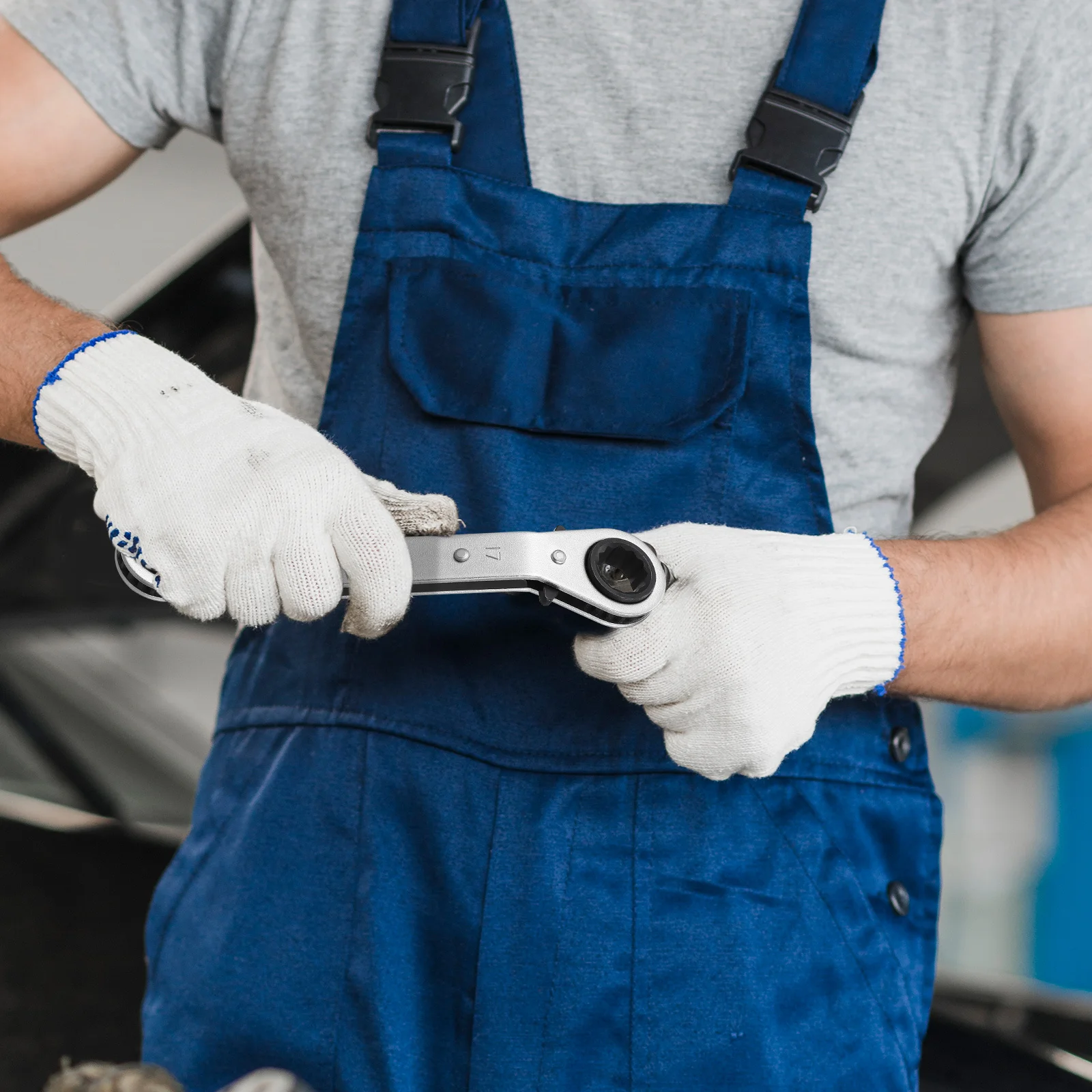 

14-17Mm Ratcheting Wrench Double End Mechanism Strong Metal Material for Home Repair and Hard-to-Reach Areas Spanner Tool