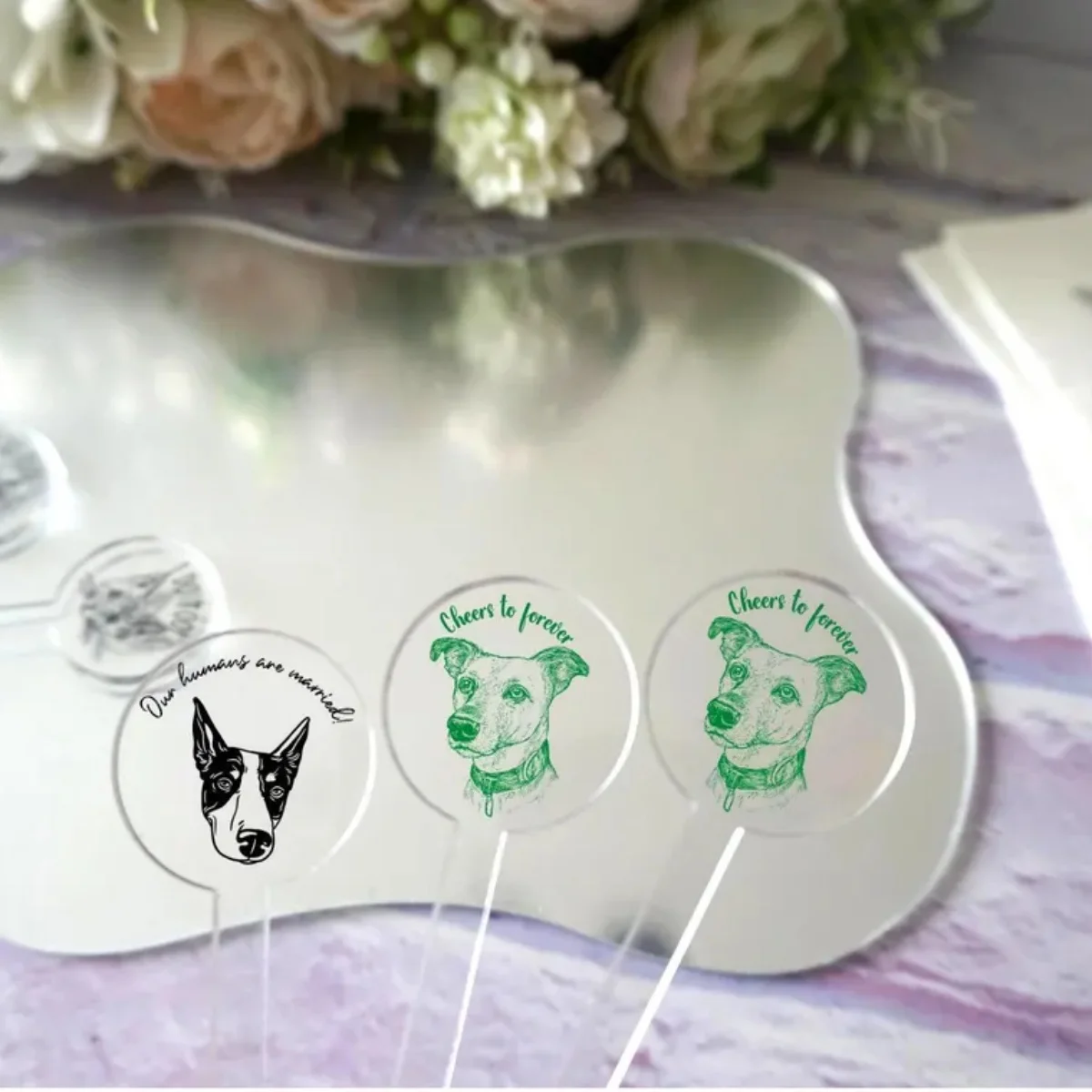 

Custom Acrylic Pet Portrait Wedding Swizzle Sticks, Personalized Drink Stirrers for Parties and Weddings